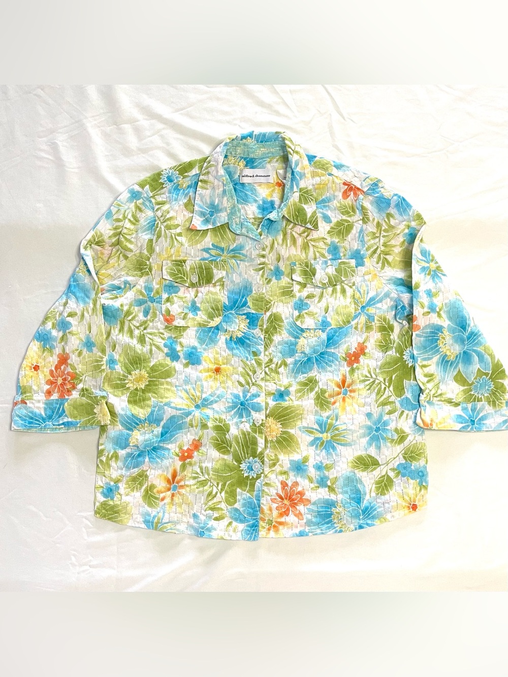 Vintage Alfred Dunner Floral Summer 3/4 Long Sleeve Shirt Women’s Large